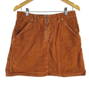 TOPSHOP MOTO Corduroy A-Line Mini Skirt Rust Orange Zipper Fly Sz 10 90s Retro